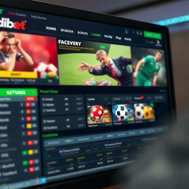 Dashboard displaying sports betting features and statistics on Adibet Link platform